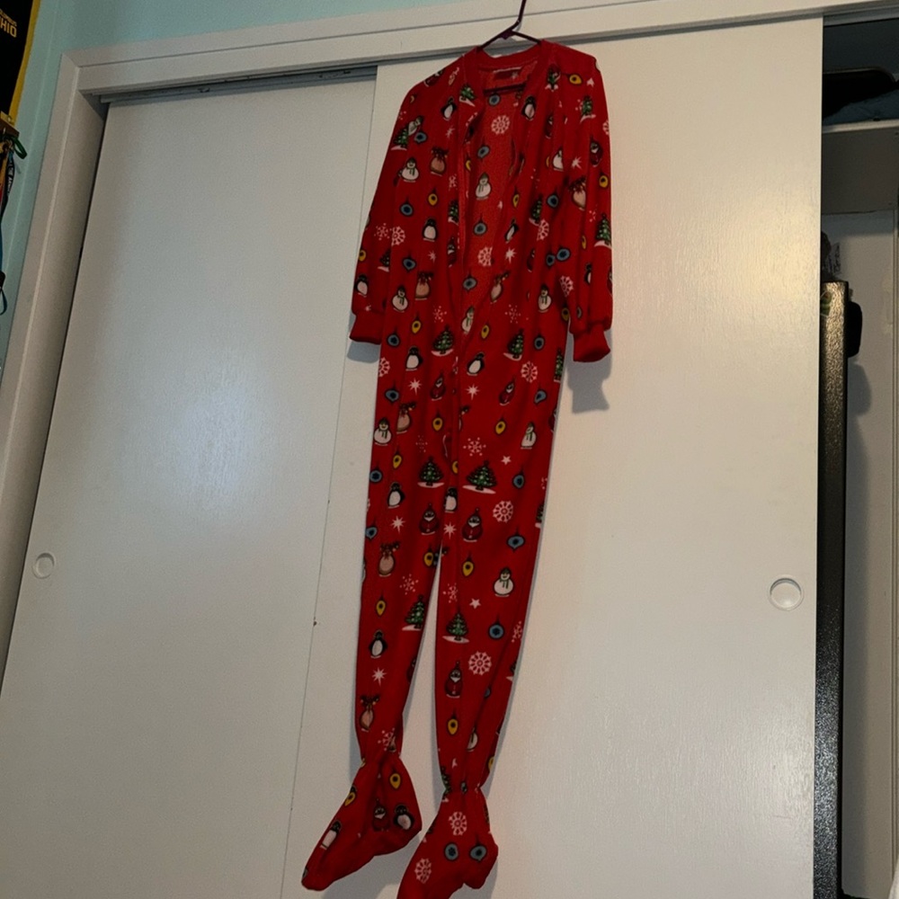 Footed Christmas holiday pajamas for adults